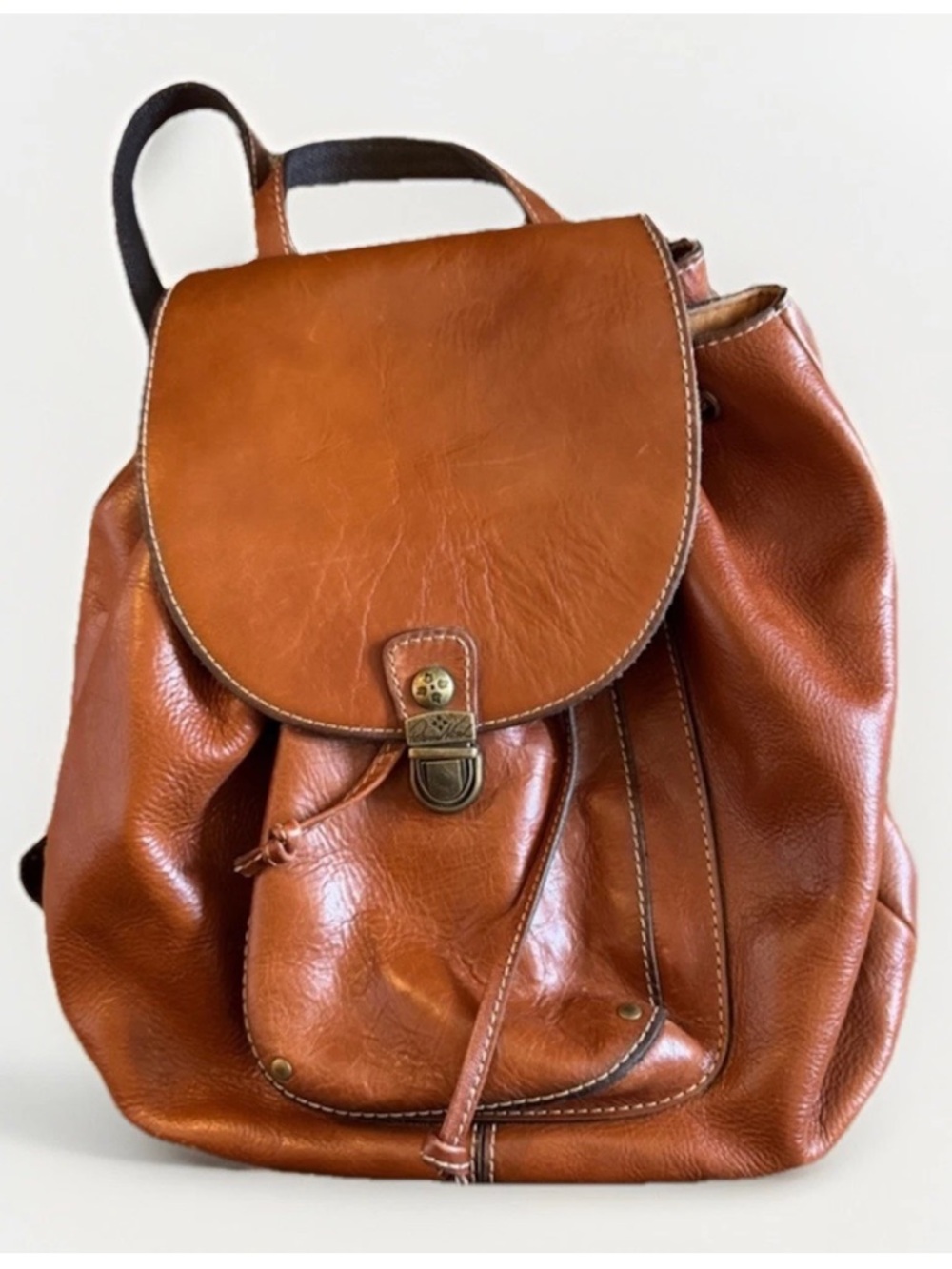 Patricia Nash Alencon Leather Backpack Cognac Drawstring Rucksack Handbag EUC